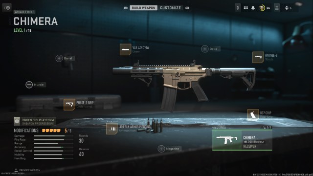 Image of the Chimera in MW2's gunsmith menu.