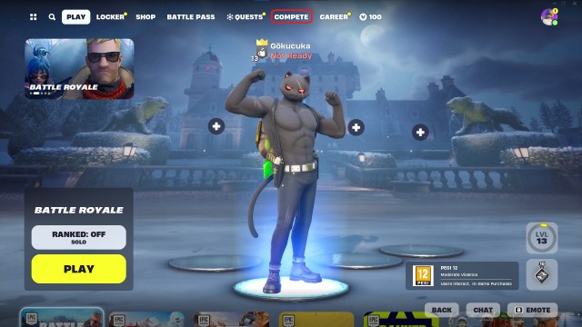 Fortnite's main lobby screen.