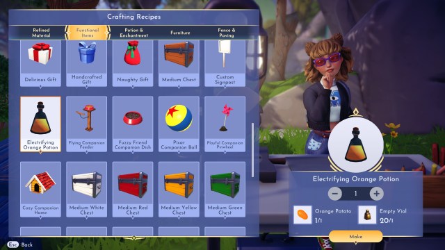 The player thinking while getting ready to craft the Electrifying Orange Potion.