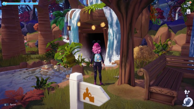 The player looking at the entrance to the Vitalys Mines.