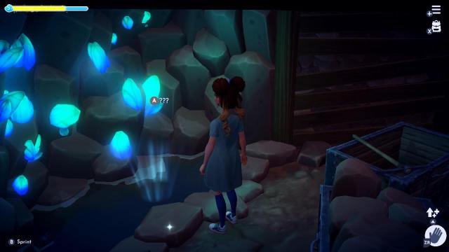 The player looking at the shimmering water pool.