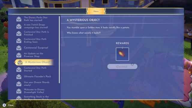 A Golden Potato in the players mailbox.