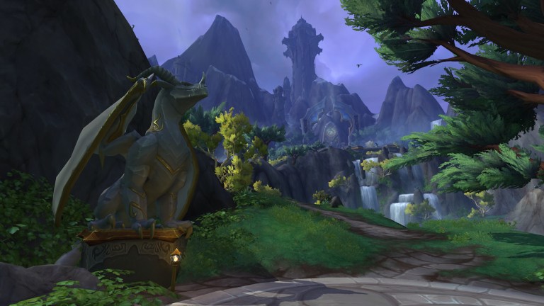 Forbidden Reach screenshot of a dragon statue in WoW Dragonflight