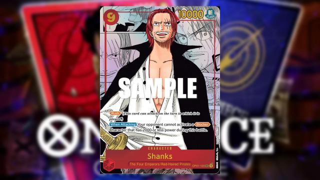 Shanks from One Piece appears on a Red Manga Rare Character card from the Bandai card game.