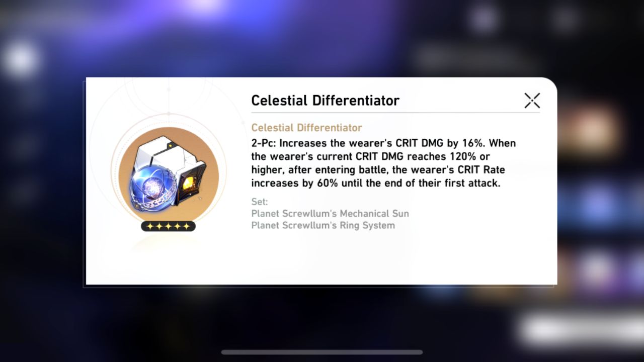 Celestial Differentiator Relic Honkai Star Rail