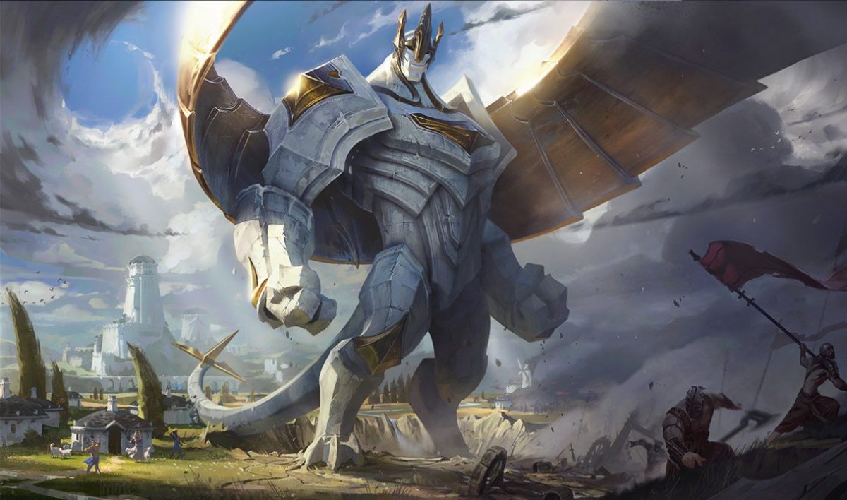 Galio's generic splash art in League of Legends.