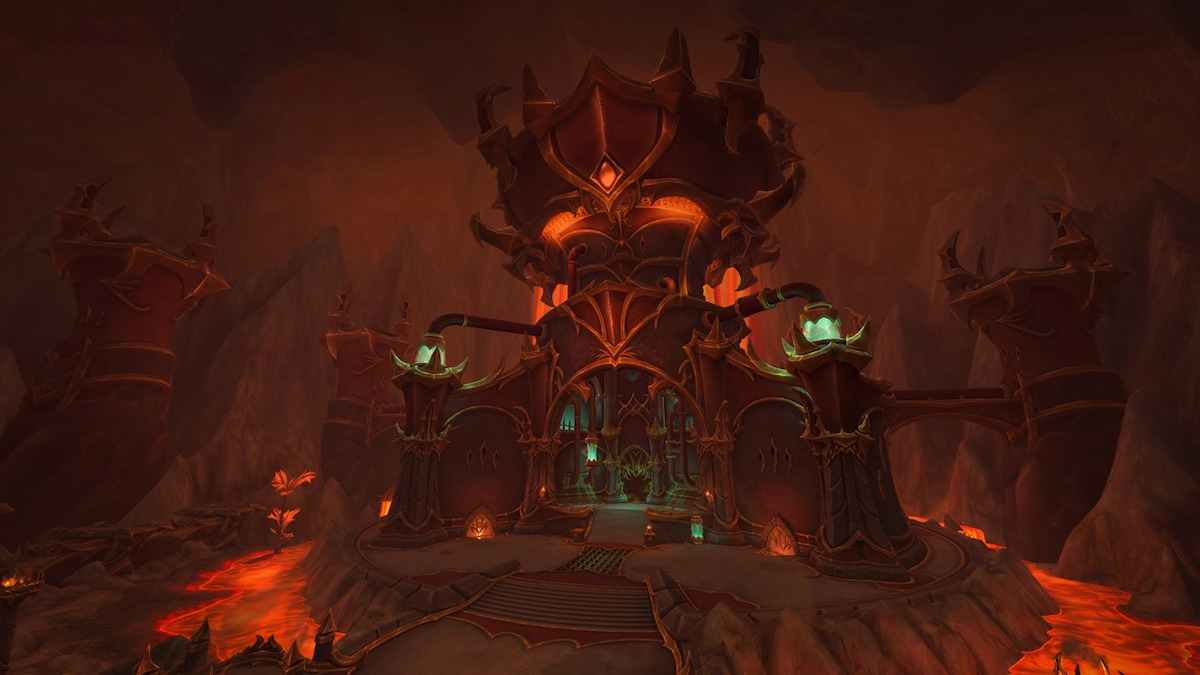 The entrance to Aberrus, the Shadowed Crucible sits on the northern end of WoW's newest zone, Zaralek Cavern.