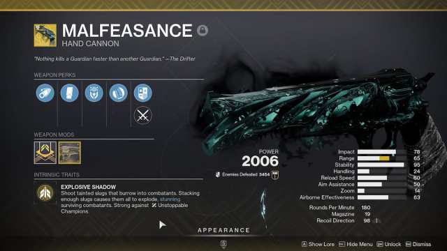 Malfeasance with the Catalyst in Destiny 2