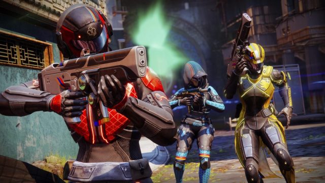 Three Guardians in Guardian Games gear battle in Destiny 2.