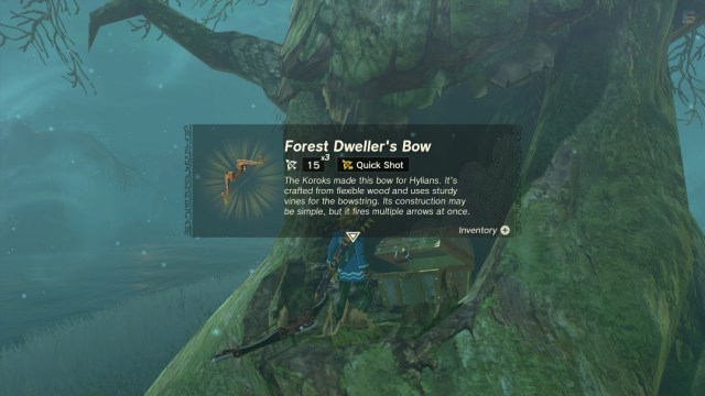 Link opening the chest containing the Forest Dweller's Bow in Tears of the Kingdom.