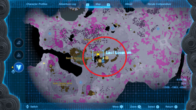 A map of Hyrule's Depths with a giant red circle around the Great Abandoned Central Mine.