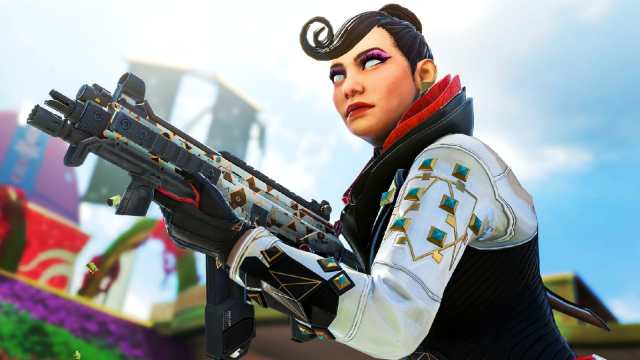 Wraith holds an R-99 and looks ahead.