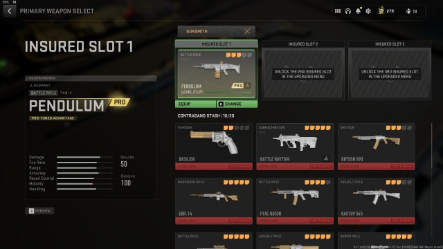 Loadout screen in DMZ, showing Insured Slot