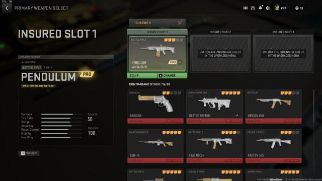 Loadout screen in DMZ, showing Insured Slot