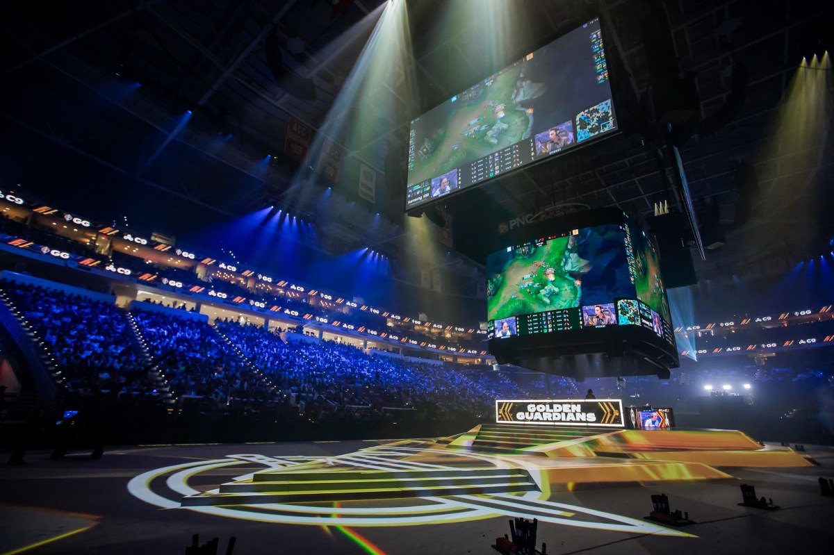 A view from the ground floor of the LCS stage at PNC Arena, hosting the LCS Spring Finals 2023