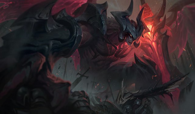 Aatrox appears in his base splash for League of Legends