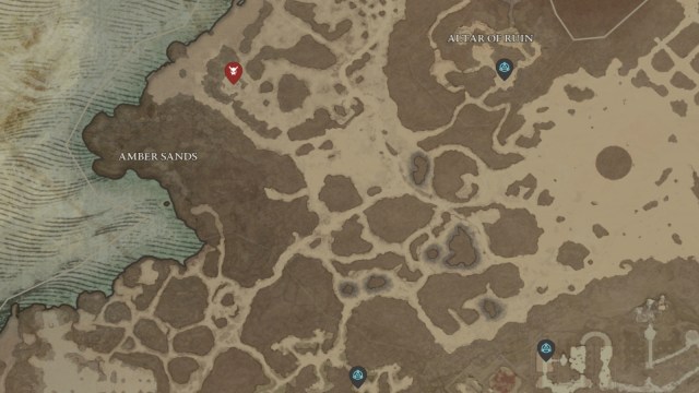 The location of Abe-Mari shown on the Diablo 4 map, with three nearby waypoints.