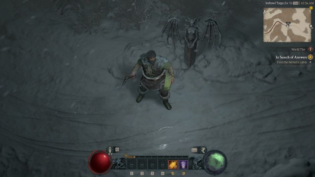 Diablo 4 character standing beside an altar.