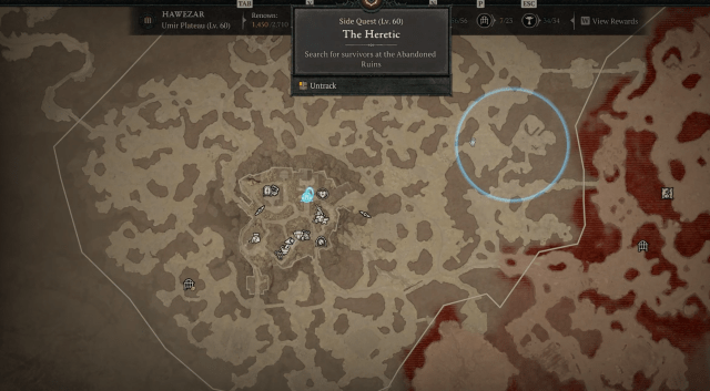 Image of Aneta's location near the Abandoned Ruins on the Diablo 4 map