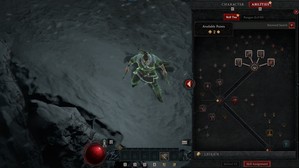 An image of the Barbarian's skill tree in Diablo 4.