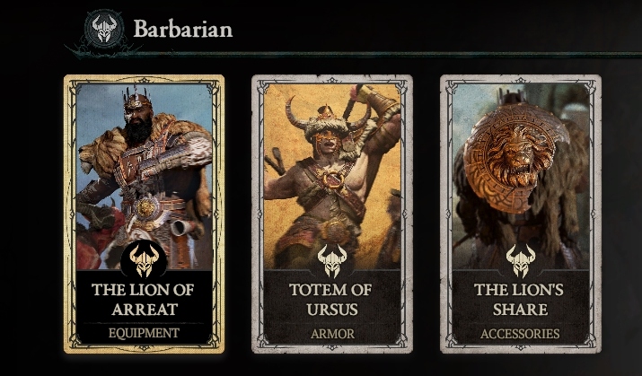 The Barbarian section on the Diablo 4 shop page showing three items for purchase.