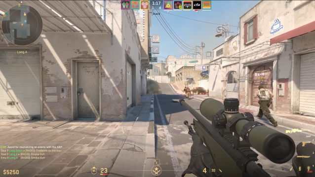 Terrorists pushing long on Dust2 in CS2.