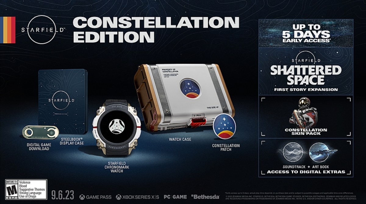 A screenshot that showcases the contents of the Constellation Edition of Starfield