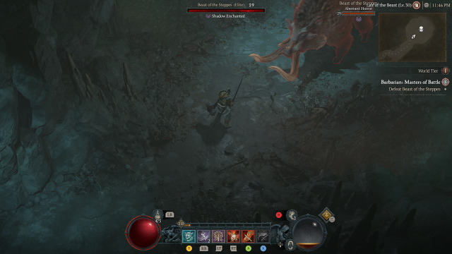 Screenshot of the Beast of the Steppes enemy in Diablo 4.