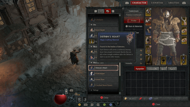 An image of a Demon's Heart in Diablo 4's inventory system.