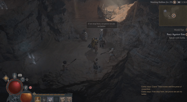 Image of the Crane Army charging into the cannibal cave in Diablo 4.