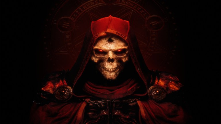 A skeleton looks on menacingly in key art for Diablo 2: Resurrected.