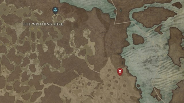 The location of Enkil shown on the Diablo 4 map, southeast of the Tree of Whispers.