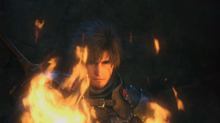 Clive engulfed by flames in Final Fantasy 16