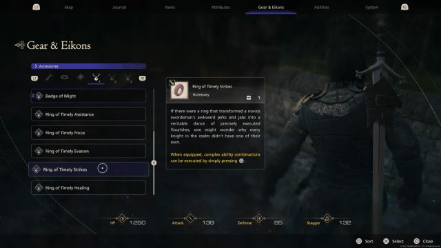 The Ring of Timely Strikes description in Final Fantasy 16.