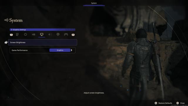 Final Fantasy 16 graphics settings screen