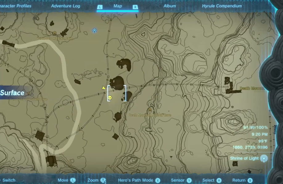 The location of a Rock Octorock in Tears of the Kingdom.