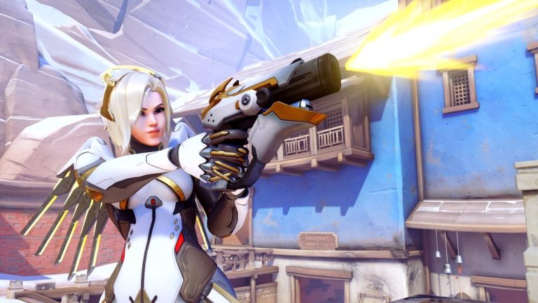 Mercy in Overwatch 2 shooting her pistol