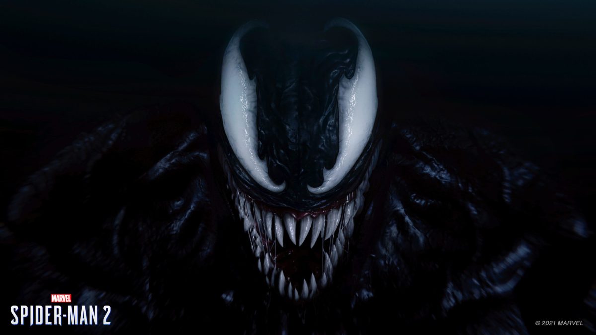 Venom's face on a black background.