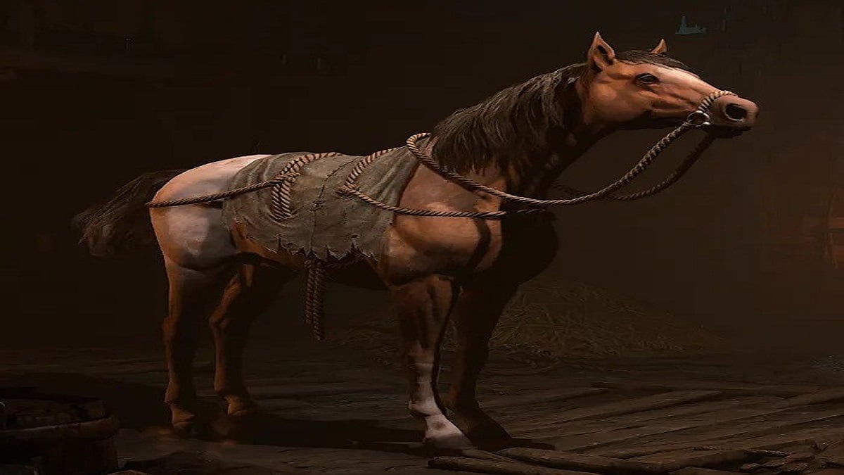 An alternate skin for Old Nell in Diablo 4: Mottled Steed.