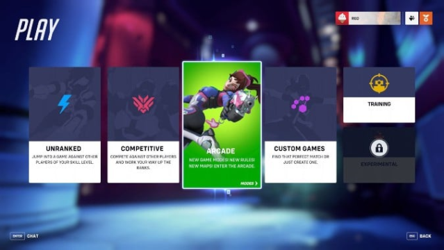 Menu of game modes in Overwatch 2