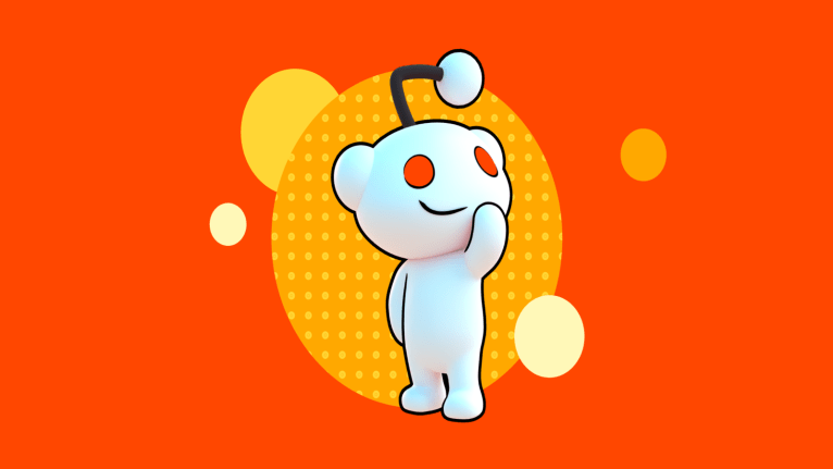 Reddit character with an orange background