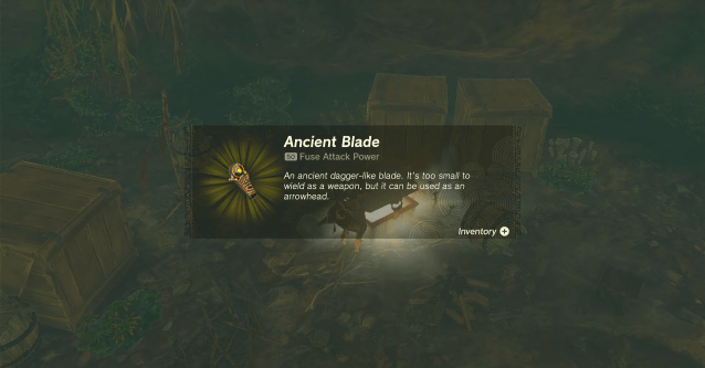 Ancient Blade found from a chest in Zelda: Tears of the Kingdom.