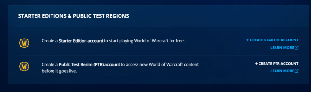 Image of the PTR download section in Battle.net