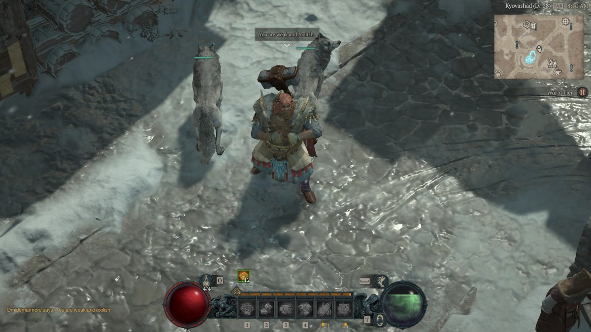 A Druid in Diablo 4 using the Taunt emote in Kyovashad.