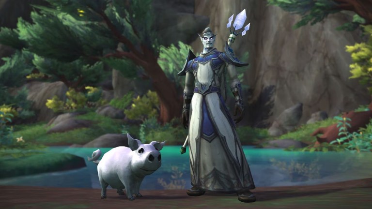 Void Elf caster standing next to a pig pet.