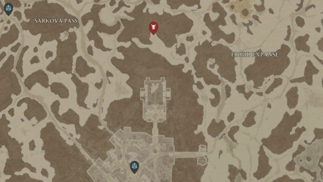 The location of Sir Lynna shown on the Diablo 4 map north of Kyovashad.