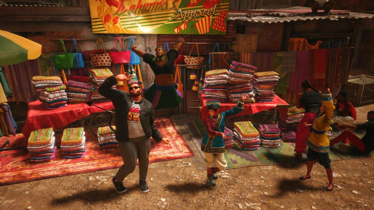 Player character, Yua, and other NPCs posing in Street Fighter 6.