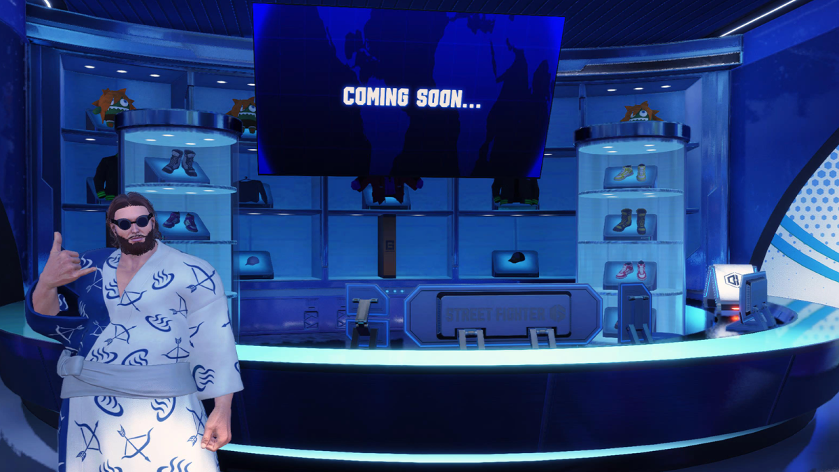 A stand in the Battle Hub of Street Fighter 6 marked as "coming soon."