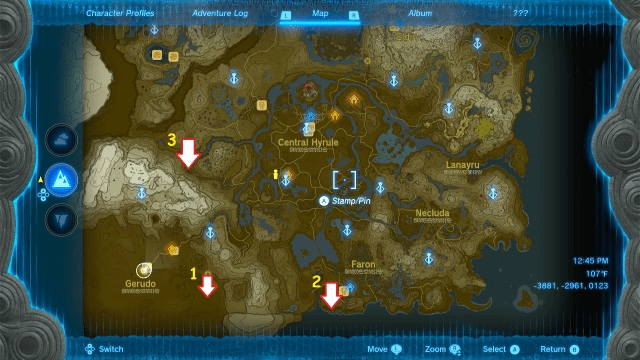 A map of Hyrule in Tears of the Kingdom.