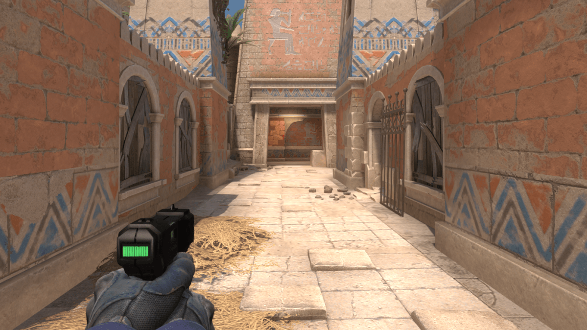 CS:GO player with taser gun Zeus x27 in hands on map Anubis.